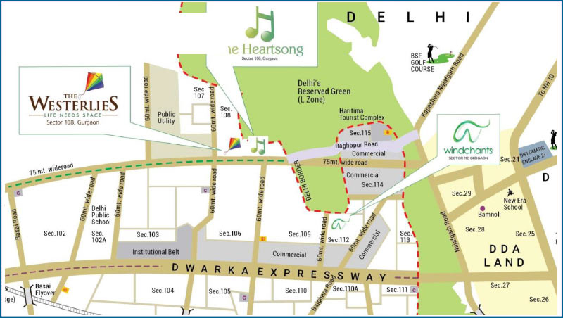 Experion  Windchants Dwarka Expressway Location map