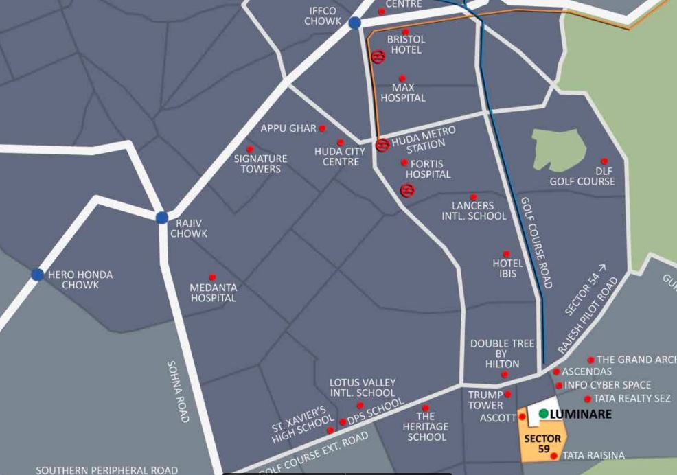 Mahindra Luminare Sector 59 Gurgaon Location map